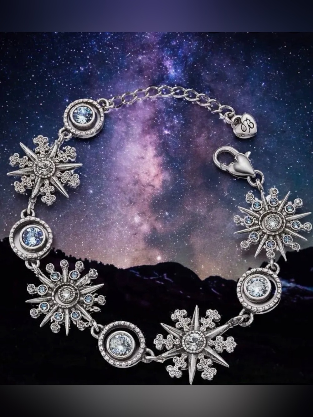 ✨❄️ RARE BRIGHTON VINTAGE Silver Swarovski Crystal inlay HALO ICE STAR BRACELET✨